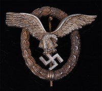 Lot 394 - A German Luftwaffe Pilots badge, stamped A verso.