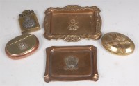 Lot 406 - A WW I trench art brass snuff box with applied...