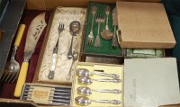 Lot 243 - A box of miscellaneous silver plated flatwares...