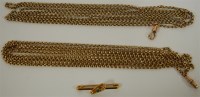 Lot 302 - A 9ct gold belcher link long guard chain,...