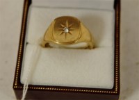 Lot 281 - A gents 9ct gold diamond point set signet ring,...