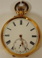 Lot 284 - An 18ct gold cased gents open faced pocket...