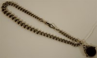 Lot 288 - A silver curblink watch chain with bloodstone...