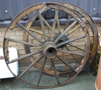 Lot 1116 - Two pine and metal bound carthorse wheels