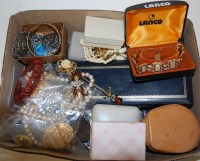 Lot 315 - A box of assorted costume jewellery to include;...