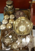 Lot 236 - A box of miscellaneous silver plated wares to...