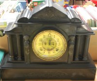 Lot 421 - A large Victorian black slate mantel clock of...