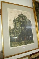 Lot 1018 - Richard Beer - Venetian church, lithograph,...