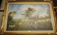 Lot 1021 - Travellers on a country lane reproduction oil...
