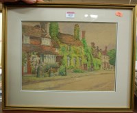 Lot 1033 - L Johnson - Village street scene, watercolour;...
