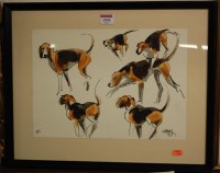 Lot 1038 - Michael John Faini - Study of foxhounds, ink...