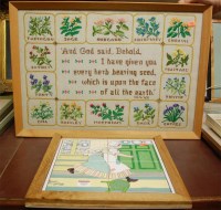 Lot 1052 - A continental painted tile panel and a framed...