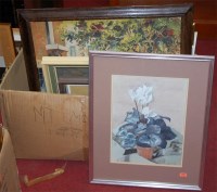 Lot 1063 - A box of assorted pictures and prints to...