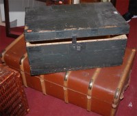 Lot 1066 - A canvas bound wooden trunk and a metal bound...