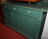 Lot 1196 - A modern green painted pine dresser base,...