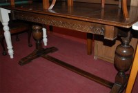 Lot 1244 - A moulded oak rectangular dining table, raised...