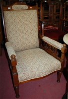 Lot 1358 - An Edwardian walnut framed and floral...