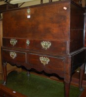 Lot 1392 - An 18th century joined oak mule chest on stand,...