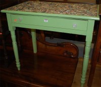 Lot 1402 - A Victorian green painted pine and ceramic...