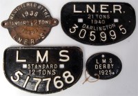Lot 13 - Four various cast iron wagon plates, 2 LNER...