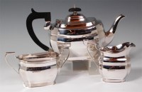 Lot 104 - A modern silver three piece teaset, comprising;...