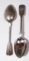 Lot 110 - A harlequin set of five silver dessert spoons,...