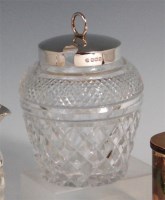 Lot 136 - A cut glass and silver topped preserve pot,...