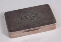 Lot 166 - A silver pocket snuff-box, engraved with the...