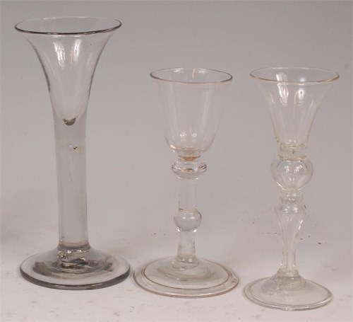 Lot 1162 - An 18th century wine glass, with bell shaped...