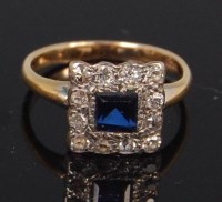 Lot 1242 - A ladies Art Deco 18ct gold sapphire and...