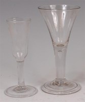 Lot 1163 - An 18th century large wine glass, having bell...