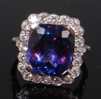 Lot 1328 - A ladies 18ct white gold tanzanite and diamond...