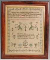 Lot 1383 - A George IV needlework, verse and picture...