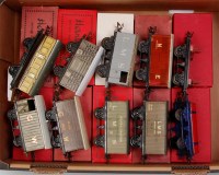 Lot 407 - A large tray containing 9 prewar Hornby wagons...