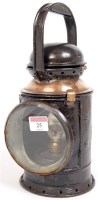 Lot 25 - A GWR 3 aspect hand lamp, brass plate number...
