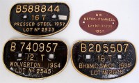 Lot 138 - Wagon D plates 1wT Wolverton 1954, 16T...