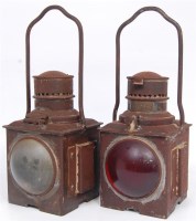 Lot 157 - A pair of cast iron railway train lamps, both...