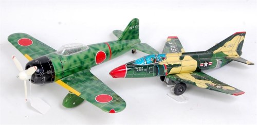 Lot 3211 - Tinplate Aircraft and Jet Fighter Group, 2...