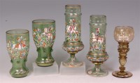 Lot 634 - Two pairs of late 19th century Bohemian green...