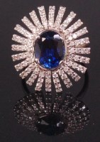 Lot 698 - A contemporary 14ct white gold sapphire and...