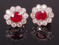 Lot 716 - A pair of 18ct yellow gold ruby and diamond...