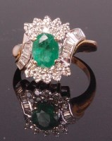 Lot 729 - A contemporary 18ct gold emerald and diamond...