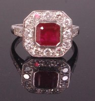 Lot 730 - An Art Deco style 18ct white gold ruby and...