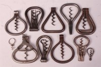 Lot 756 - Ten various steel bow corkscrews, nine being...