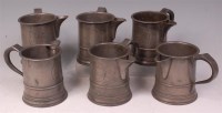 Lot 768 - A set of six William IV pewter spouted pint...