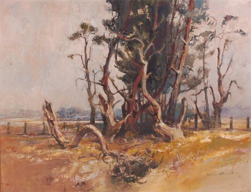 Lot 261 - Brian O'Hanlon - Trees in winter, oil on board,...