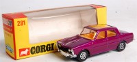 Lot 1778 - Corgi Toys, 281 Rover 2000 TC, metallic purple...