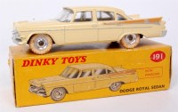Lot 1922 - Dinky Toys, 191 Dodge Royal Sedan, cream body...
