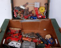 Lot 2532 - Two trays of mixed playworn diecasts, lead...