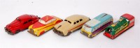 Lot 3212 - Five assorted 1950s/60s tinplate vehicles,...
